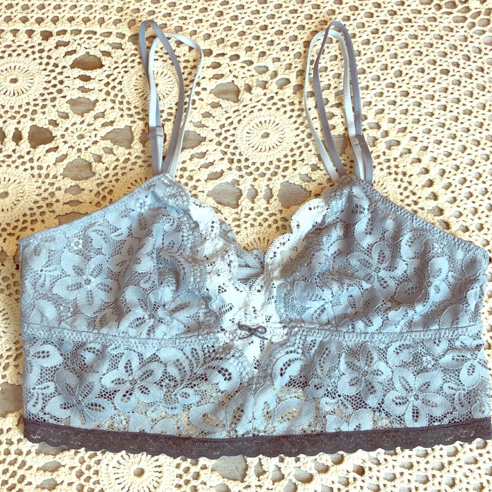 aerie Gray Lace Bralette Adjustable Straps